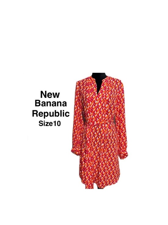 Banana Republic Dresses & Skirts - New Banana Republic Geometric Print Belt Front Pleated Dress OrangeMulti Size10